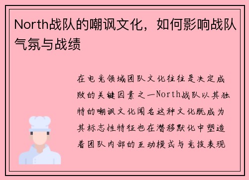 North战队的嘲讽文化，如何影响战队气氛与战绩